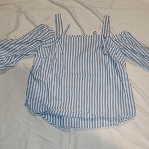 crown & ivy Blue and White Striped Blouse